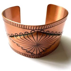 Simple Vintage Copper Bracelet Native America. Adjustable Geometric